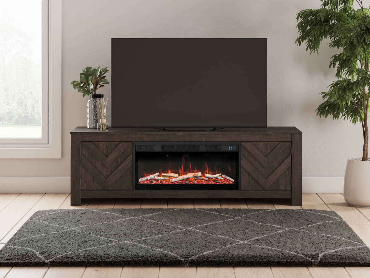 Orange Furniture Outlet - Ashley Furniture - Cayboni 71" TV Stand with Electric Fireplace - 71" TV Stand with Electric Fireplace / Black - W3789W1
