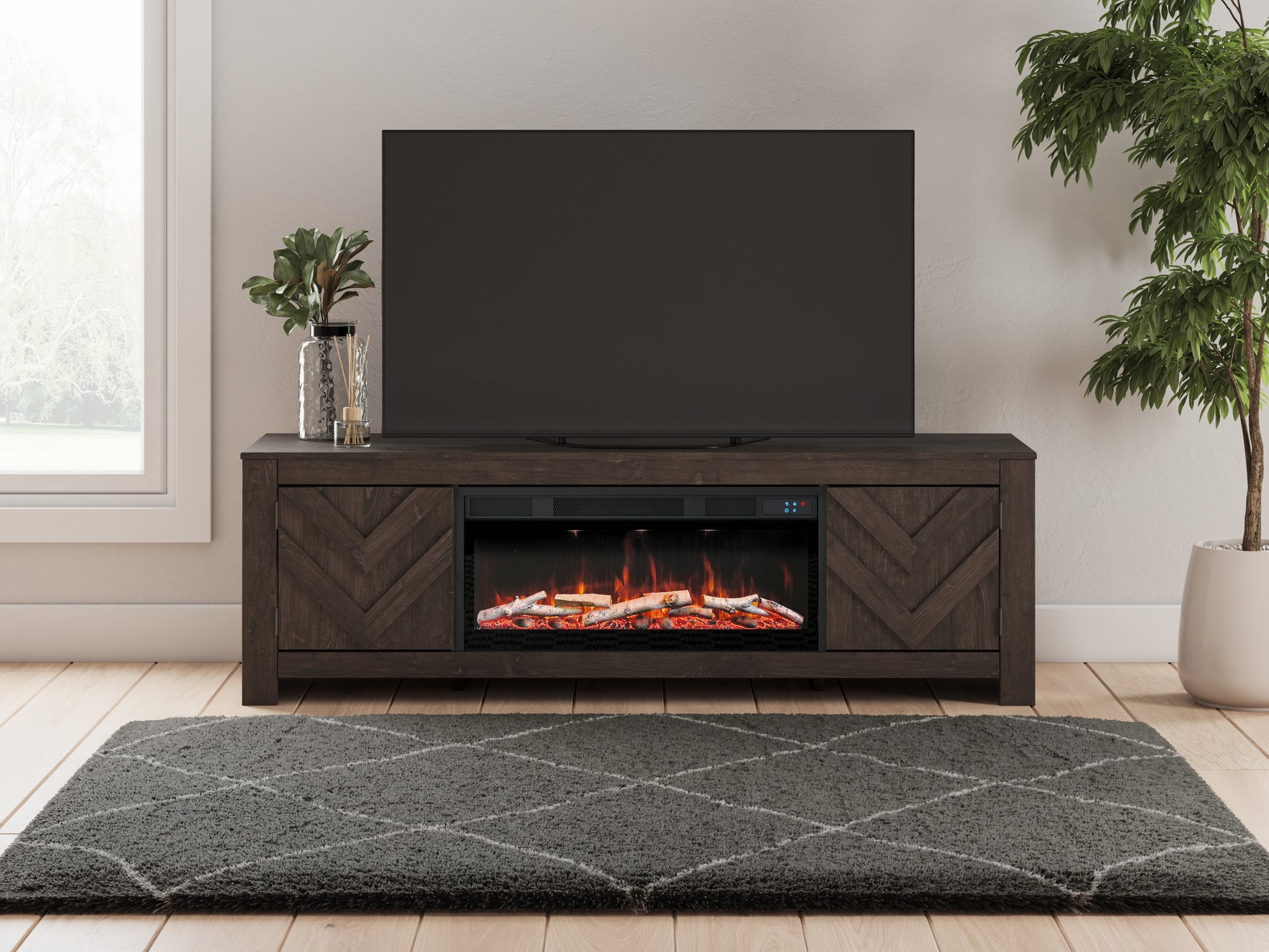 Orange Furniture Outlet - Ashley Furniture - Cayboni 71" TV Stand with Electric Fireplace - 71" TV Stand with Electric Fireplace / Black - W3789W1
