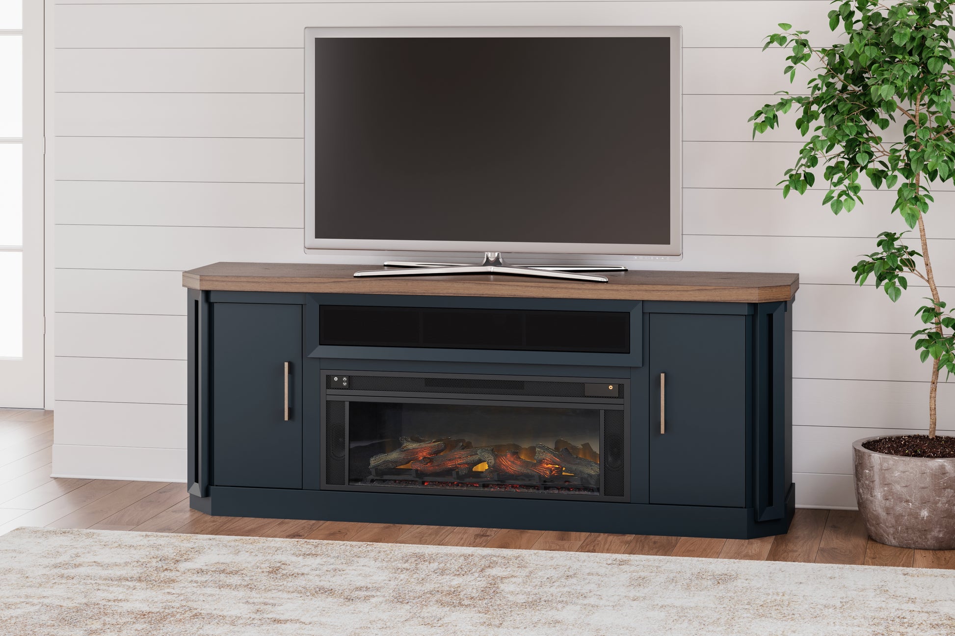 Orange Furniture Outlet - Ashley Furniture - Landocken 83" TV Stand with Electric Fireplace - 83" TV Stand with Electric Fireplace / Two-tone - W402W1