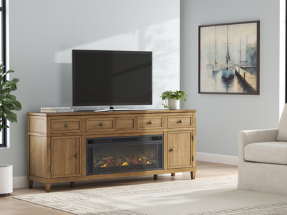 Orange Furniture Outlet - Ashley Furniture - Sharlance 81" TV Stand with Electric Fireplace - 81" TV Stand with Electric Fireplace / Light Brown - W655W1