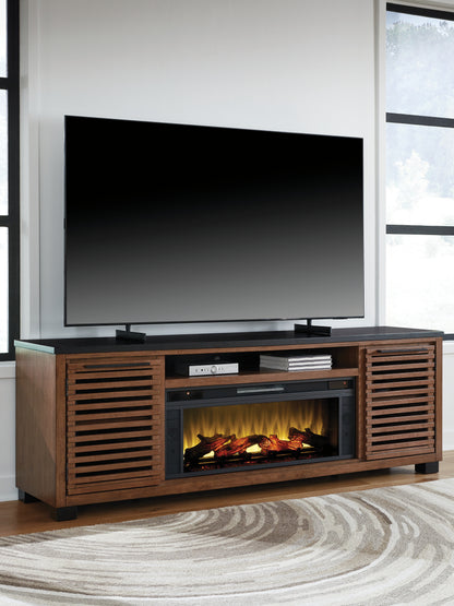 Orange Furniture Outlet - Ashley Furniture - Kallari 84" TV Stand with Electric Fireplace - 84" TV Stand with Electric Fireplace / Warm Brown/Black - W737W1