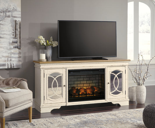 Orange Furniture Outlet - Ashley Furniture - Realyn 74" TV Stand with Electric Fireplace - 74" TV Stand with Electric Fireplace / Chipped White - W743W2