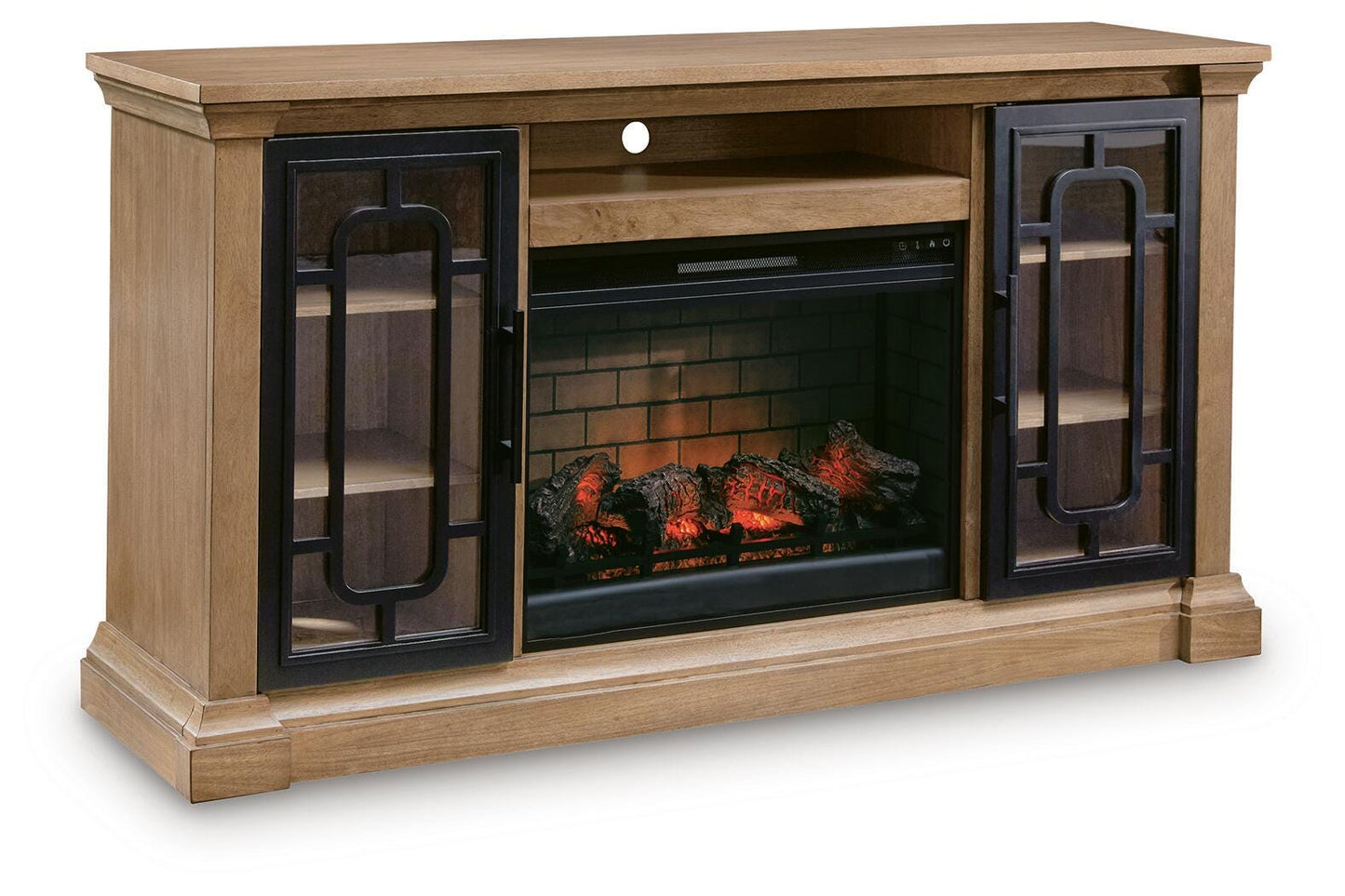 Orange Furniture Outlet - Ashley Furniture - Wittenmyer 72" TV Stand with Electric Fireplace - 72" TV Stand with Electric Fireplace / Natural/Black - W794W1