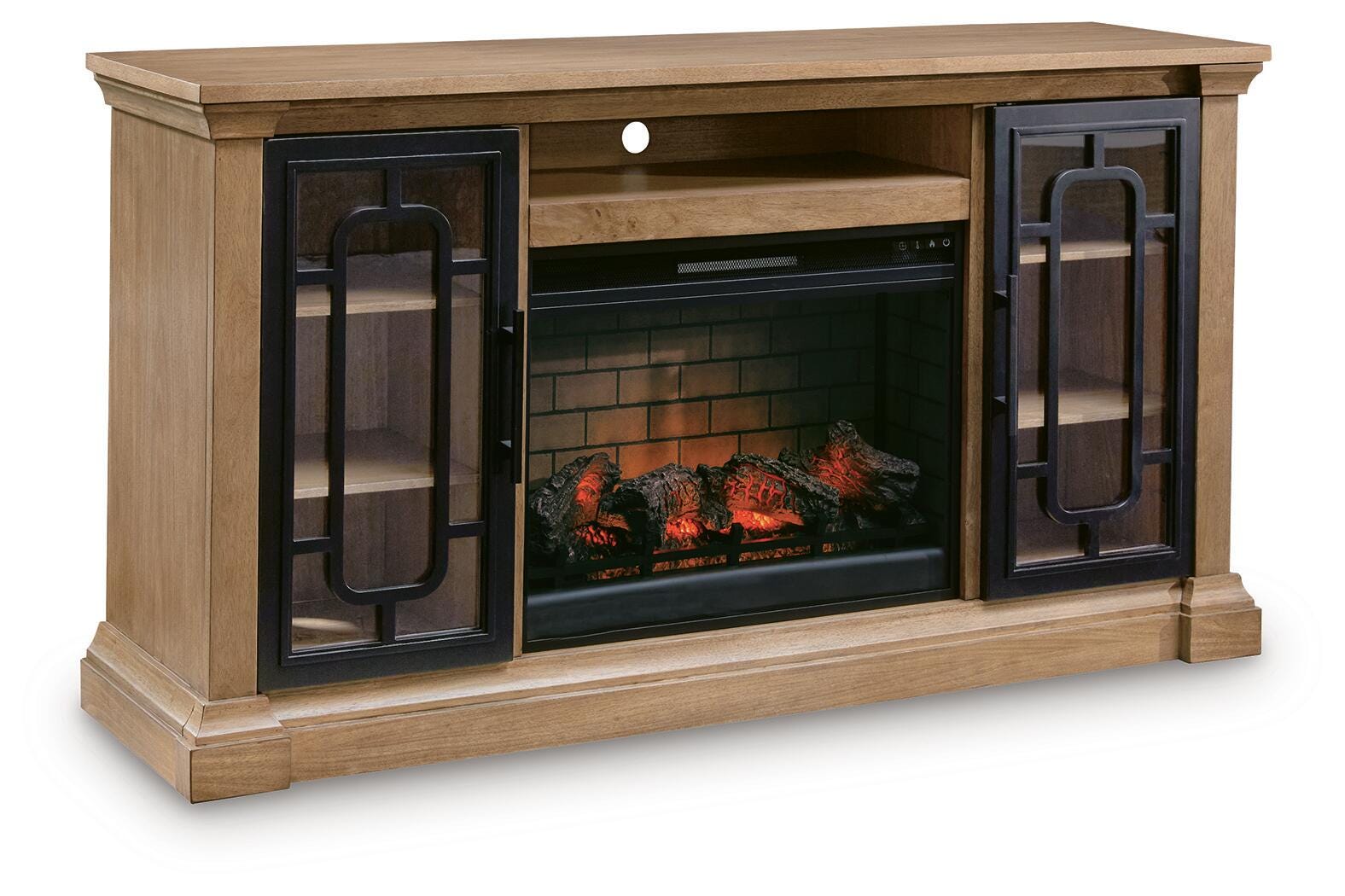 Orange Furniture Outlet - Ashley Furniture - Wittenmyer 72" TV Stand with Electric Fireplace - 72" TV Stand with Electric Fireplace / Natural/Black - W794W1