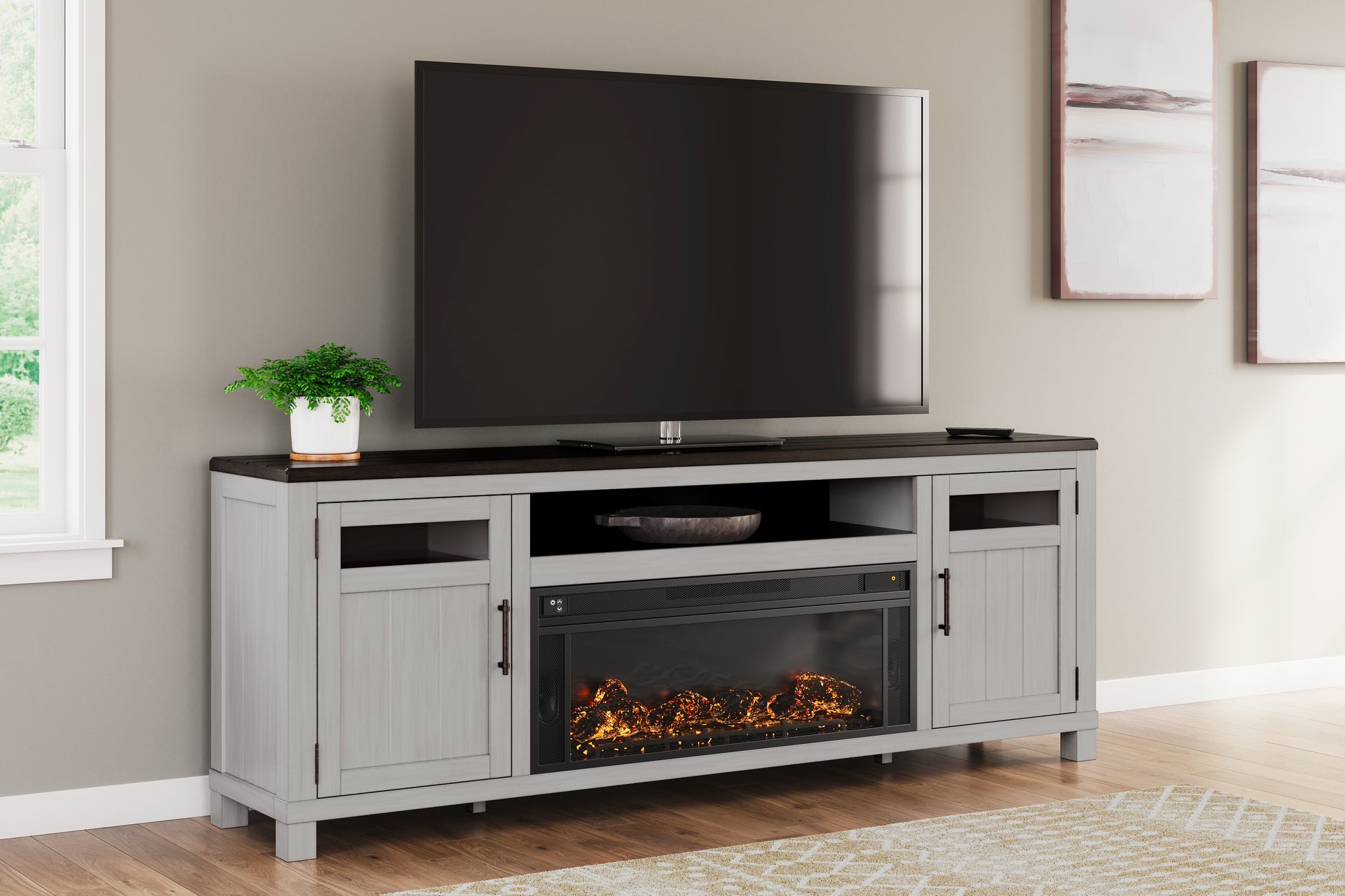 Orange Furniture Outlet - Ashley Furniture - Darborn 88" TV Stand with Electric Fireplace - 88" TV Stand with Electric Fireplace / Gray/Brown - W796W1