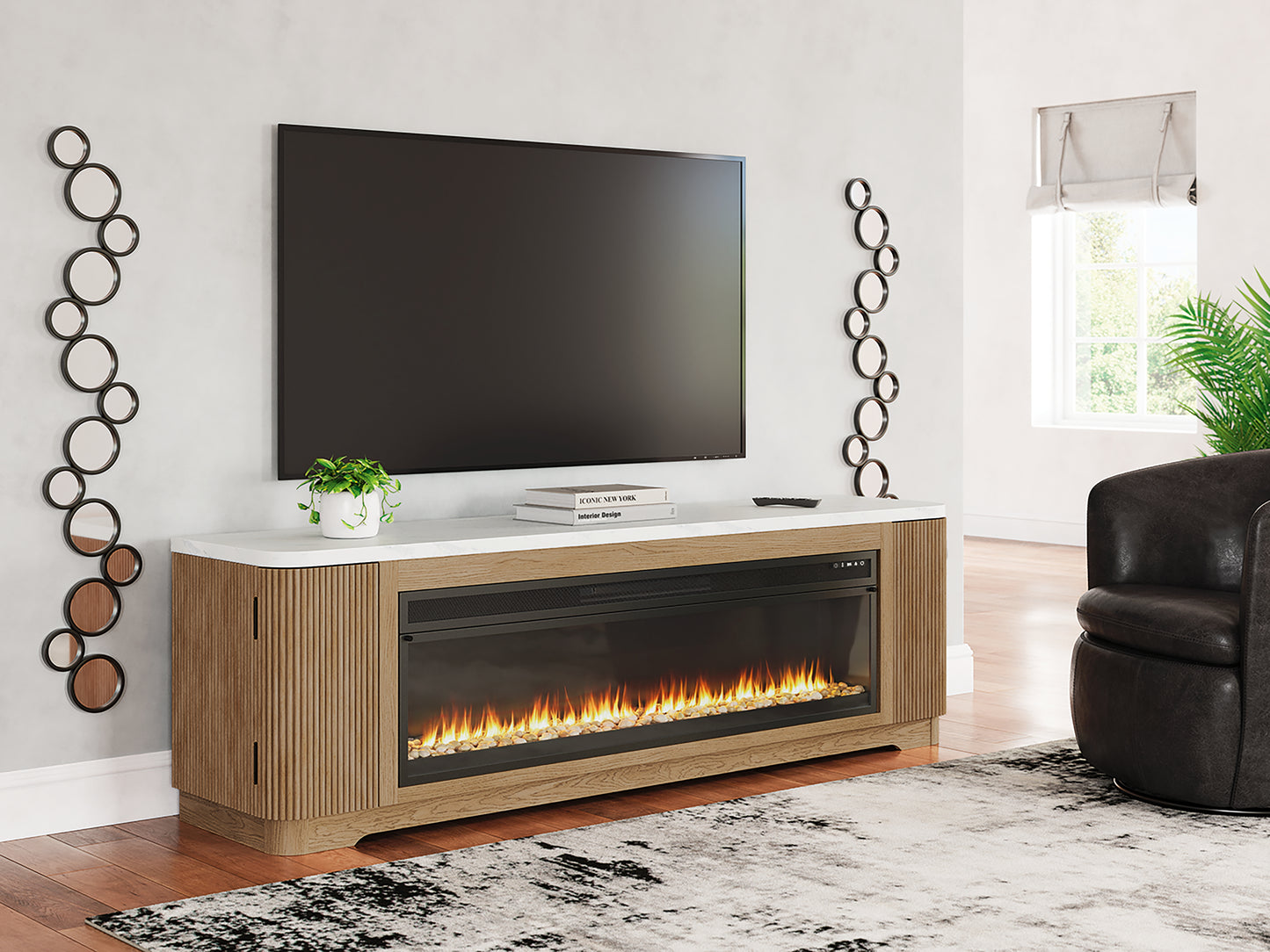 Orange Furniture Outlet - Ashley Furniture - Camdill 80" TV Stand with Electric Fireplace - 80" TV Stand with Electric Fireplace / Light Brown - W808W1