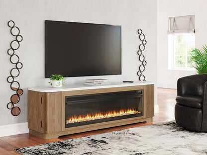 Orange Furniture Outlet - Ashley Furniture - Camdill 80" TV Stand with Electric Fireplace - 80" TV Stand with Electric Fireplace / Light Brown - W808W1