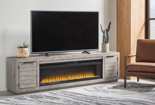 Orange Furniture Outlet - Ashley Furniture - Naydell 92" TV Stand with Electric Fireplace - 92" TV Stand with Electric Fireplace / Gray - W996W1